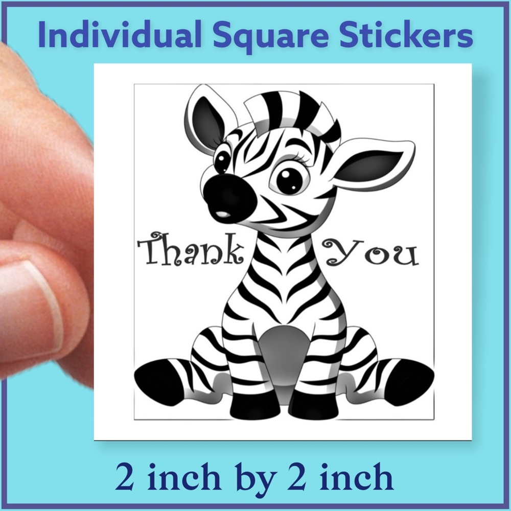 100 (2x2 Inch) Zebra, Square Stickers, Full Color, High Gloss, Thank You